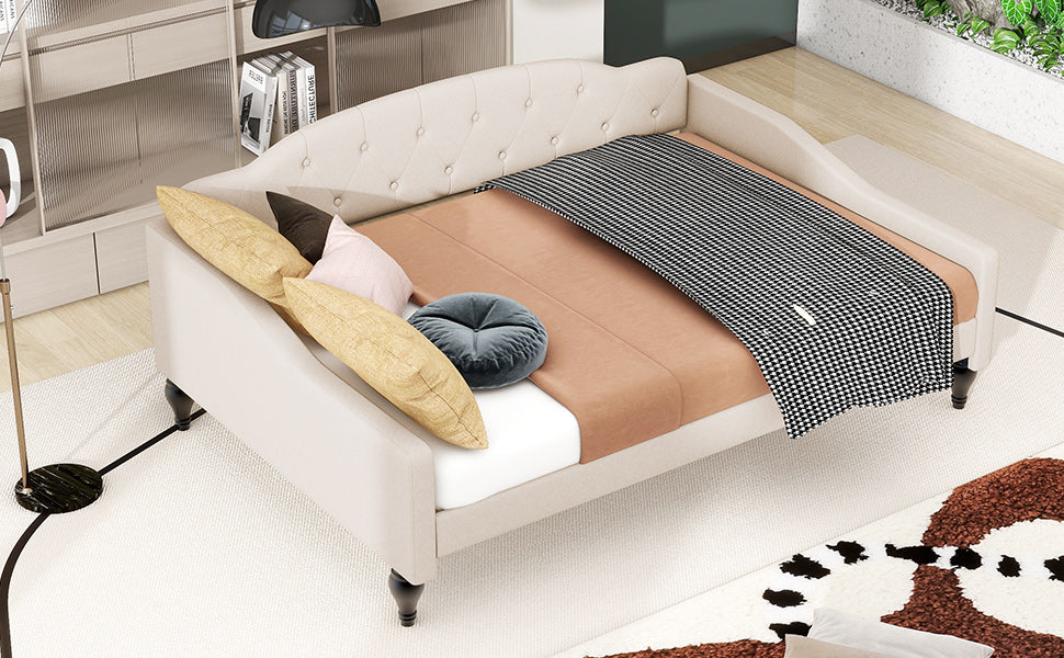 Full Size Upholstered Tufted Daybed Beige