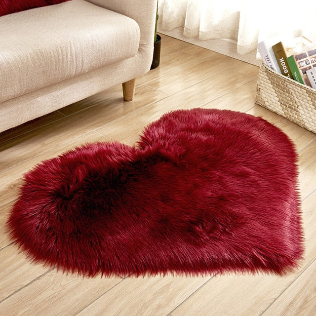 Love Heart Rugs Artificial Wool Hairy Carpet Faux Floor Mat Fur Plain Fluffy Area Rug Soft Living Room Carpet Bedroom Floor Mat