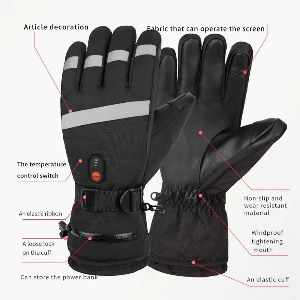 Heated gloves with touch screen charging and five finger heating for sports skiing electrically heated and warm gloves