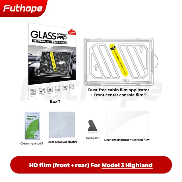 Futhope Tempered Glass Screen Protector For Tesla Model 3 Highland Y 2021-2024 Matte Glare HD Center Control Film Protection