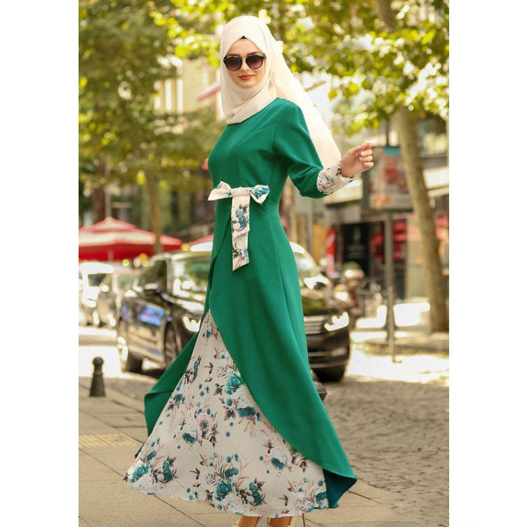 Muslim Print Fake Two Piece New Ethnic Costume Dress