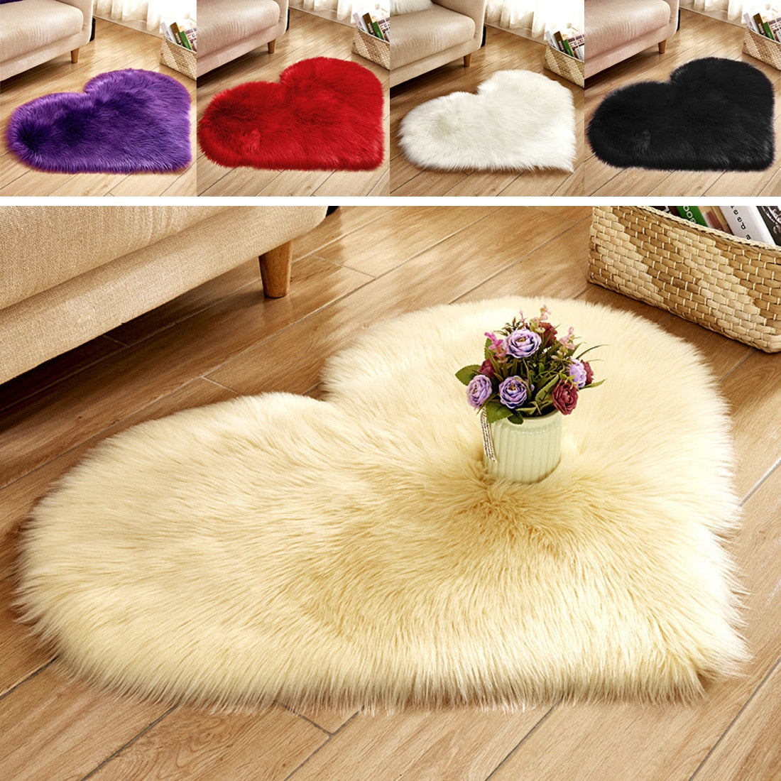 Love Heart Rugs Artificial Wool Hairy Carpet Faux Floor Mat Fur Plain Fluffy Area Rug Soft Living Room Carpet Bedroom Floor Mat