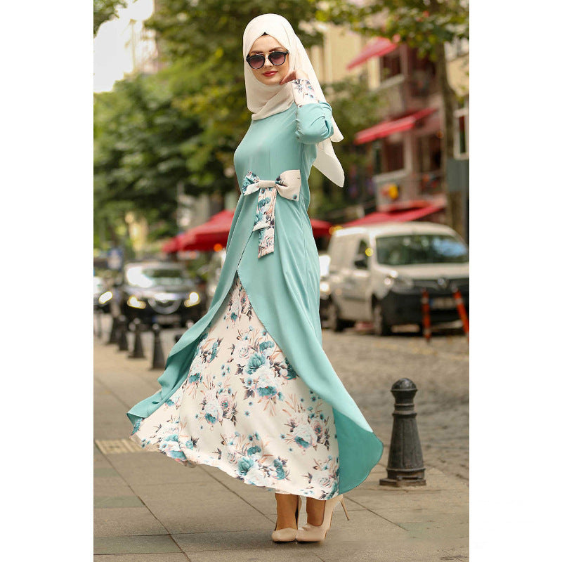 Muslim Print Fake Two Piece New Ethnic Costume Dress