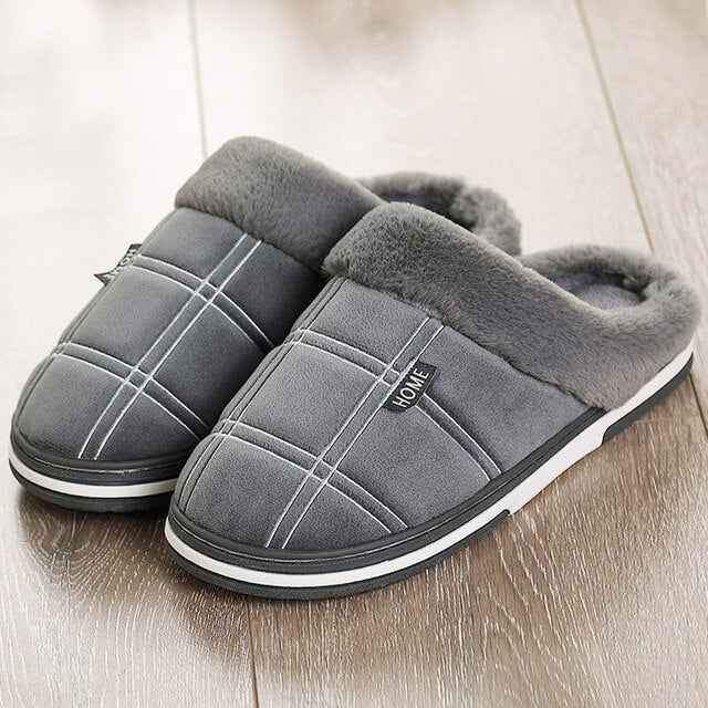 Home Men Slippers Winter Big Size 45-50 Warm Fur Slippers for male  Short Plush House shoes men Hot sale