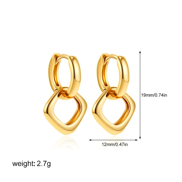 New Trend Waterproof Anti Allergic Metal Geometric Irregular Drop Earrings Gold Plated PVD Chunky Texture Zircon C Ear Stud Hoop