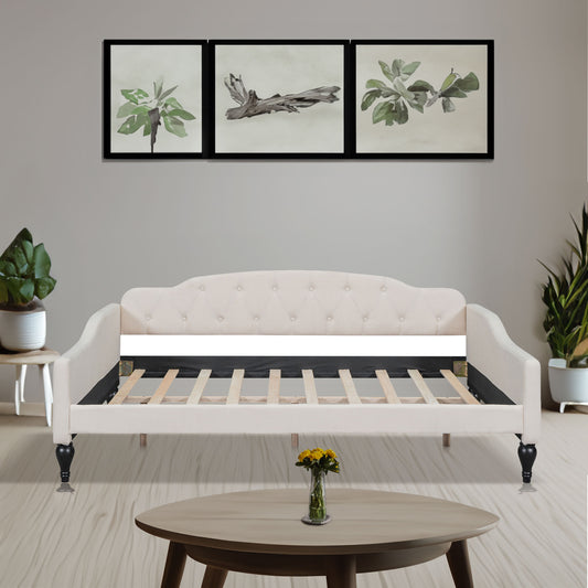 Full Size Upholstered Tufted Daybed Beige