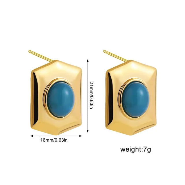 New Trend Waterproof Anti Allergic Metal Geometric Irregular Drop Earrings Gold Plated PVD Chunky Texture Zircon C Ear Stud Hoop