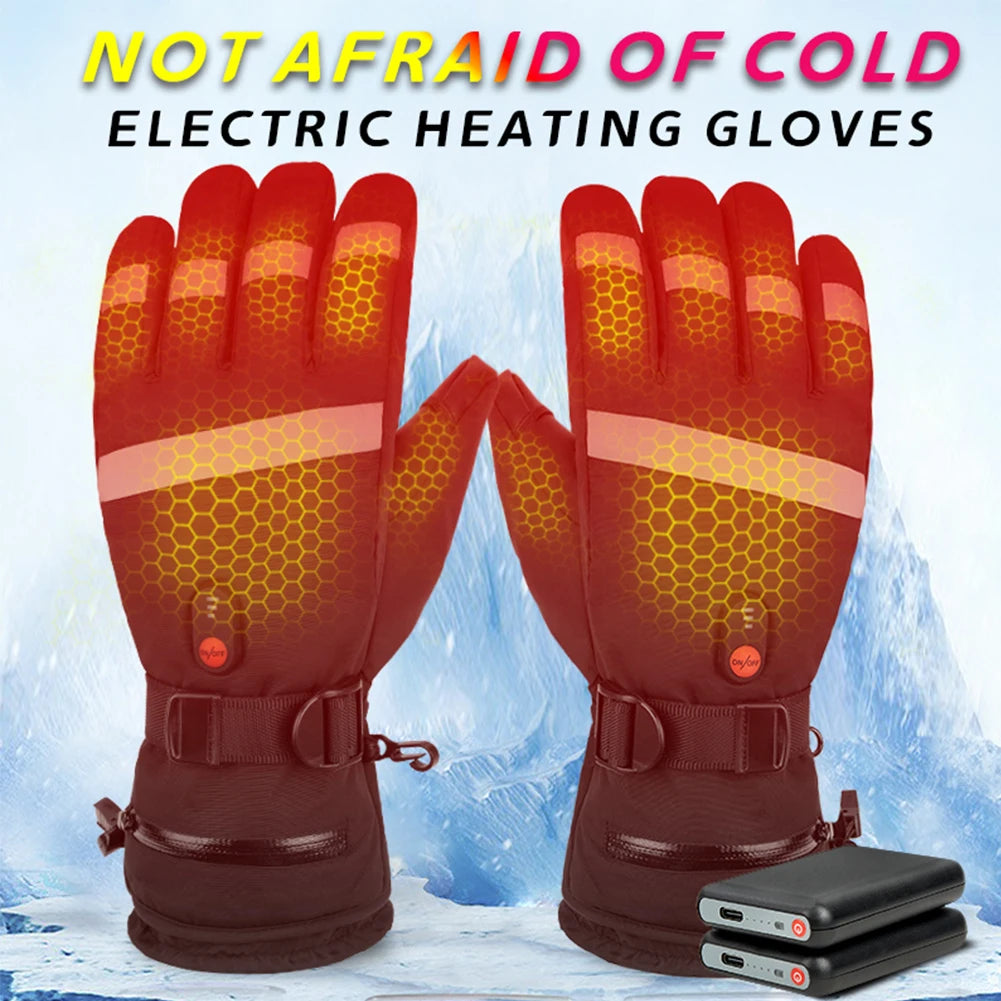 Heated gloves with touch screen charging and five finger heating for sports skiing electrically heated and warm gloves