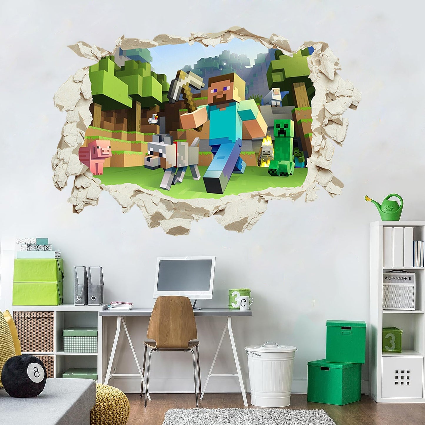 Minecraft run away My World Wall Stickers Living Room Children's Room Removable Decorative PVC Stickers