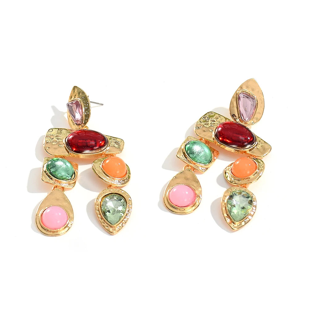 New Metal Colorful Stone Earrings High-quality Crystal Dangle Long Drop Earring Jewelry Accessories For Women Wholesale