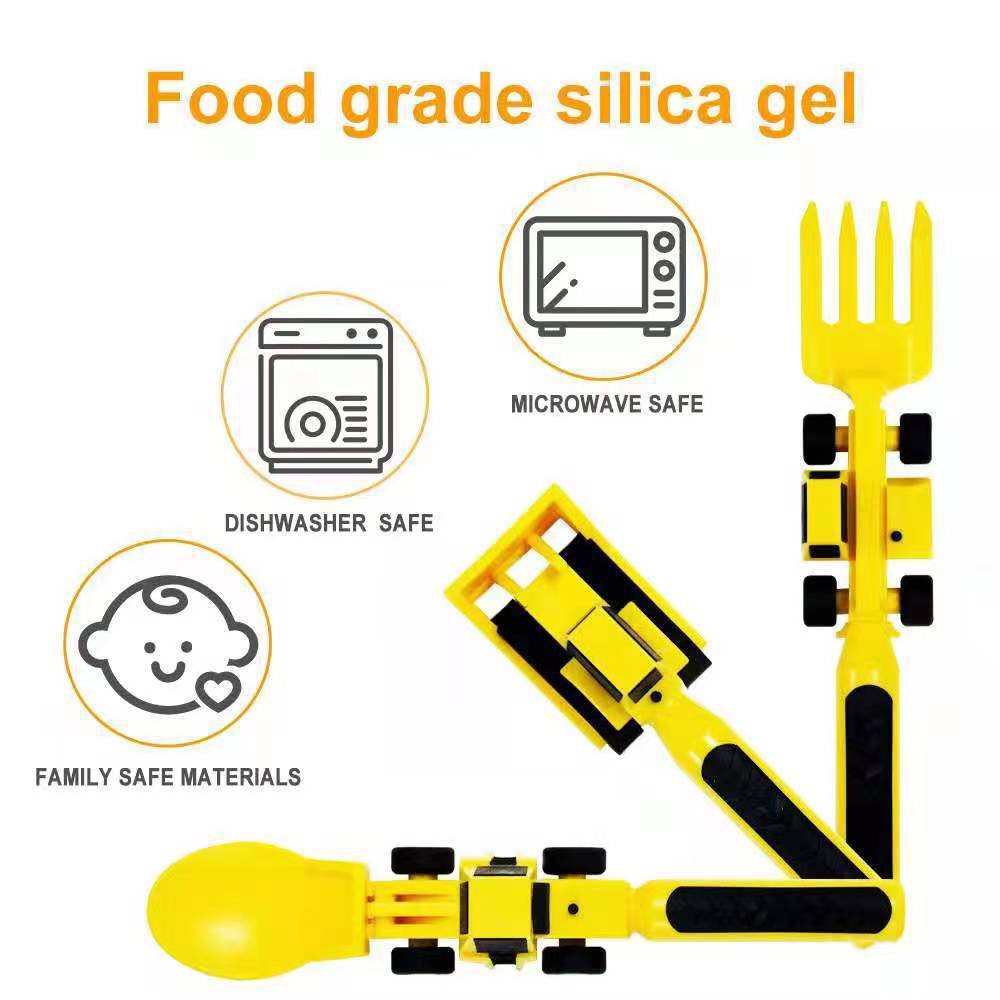 Dinneractive car bulldozer excavator fork shovel dining plate children's tableware three sets