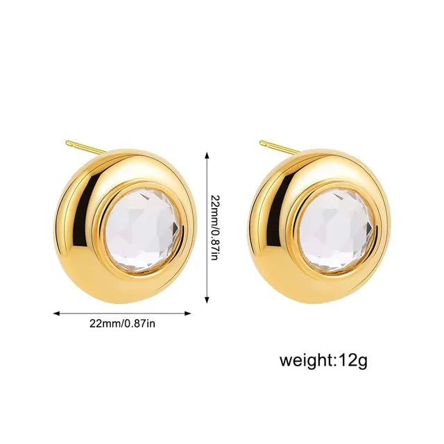 New Trend Waterproof Anti Allergic Metal Geometric Irregular Drop Earrings Gold Plated PVD Chunky Texture Zircon C Ear Stud Hoop