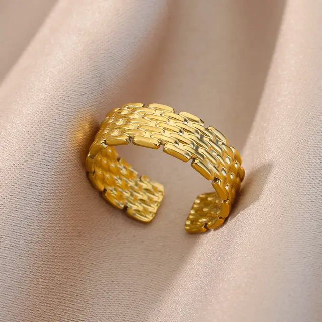 Irregular Geometric Open Rings For Women Gold Color Texture Couple Wedding Ring Trendy Elegant Aesthetic Jewelry