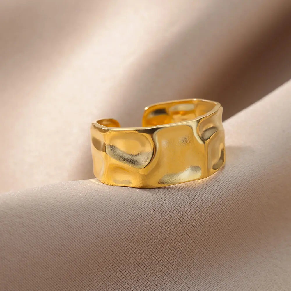 Irregular Geometric Open Rings For Women Gold Color Texture Couple Wedding Ring Trendy Elegant Aesthetic Jewelry