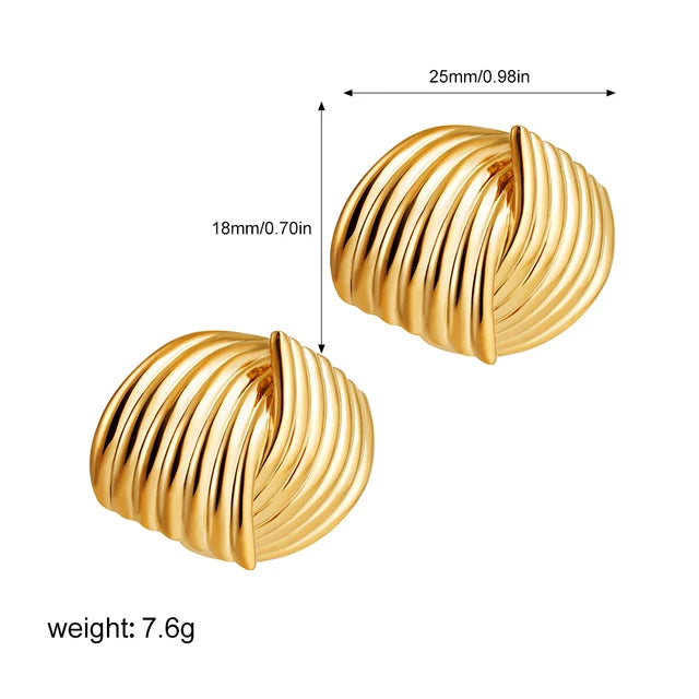 New Trend Waterproof Anti Allergic Metal Geometric Irregular Drop Earrings Gold Plated PVD Chunky Texture Zircon C Ear Stud Hoop