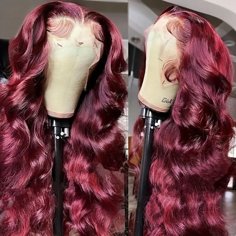 European and American fashion wine red wig hot selling front lace big wave long curly hair wig full head cover