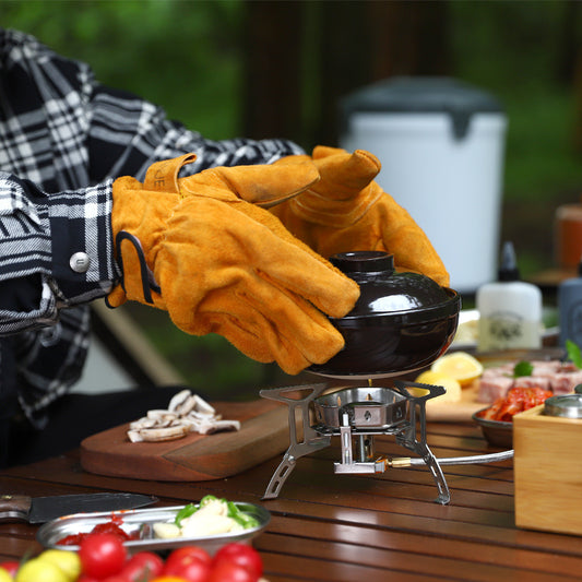 Outdoor BBQ flame-retardant gloves thickened cowhide cover wear-resistant camping protective cover