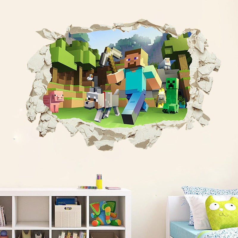 Minecraft run away My World Wall Stickers Living Room Children's Room Removable Decorative PVC Stickers