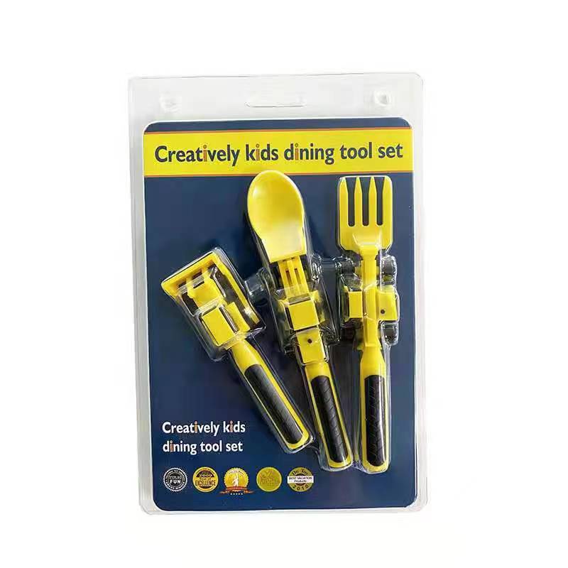 Dinneractive car bulldozer excavator fork shovel dining plate children's tableware three sets