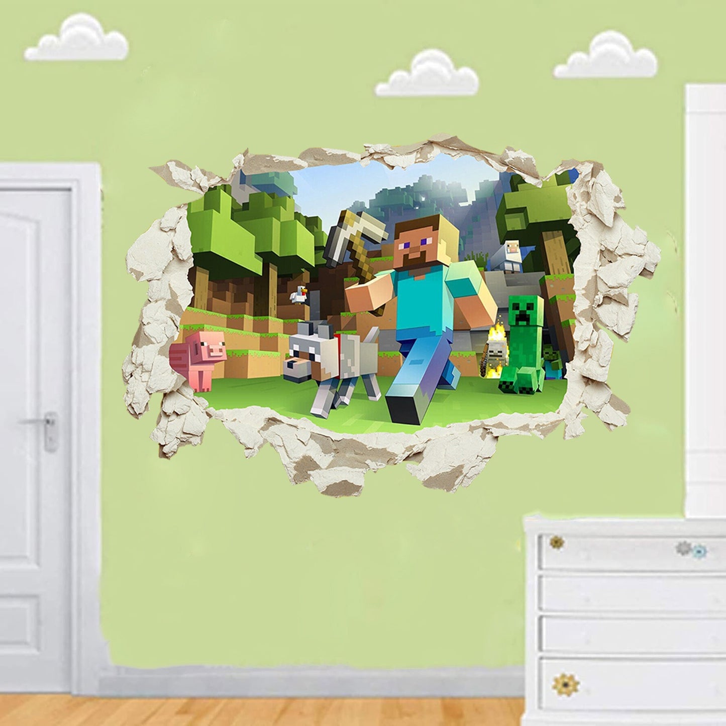 Minecraft run away My World Wall Stickers Living Room Children's Room Removable Decorative PVC Stickers