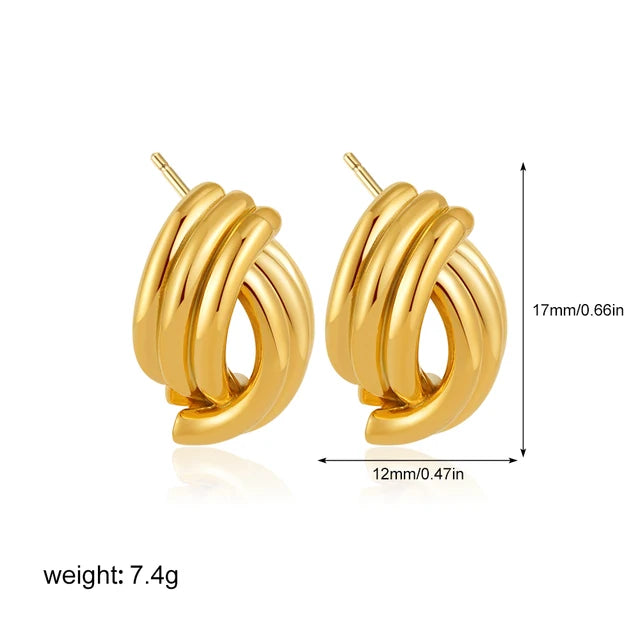 New Trend Waterproof Anti Allergic Metal Geometric Irregular Drop Earrings Gold Plated PVD Chunky Texture Zircon C Ear Stud Hoop