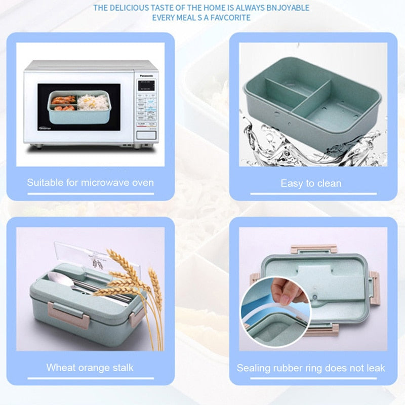 Lunch Box Food Container Bento Box Heated Lunchbox Kids Lunchbox Snack Straw Wheat Korean Sealed Student Plastic Box for Food