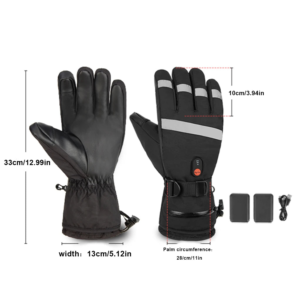 Heated gloves with touch screen charging and five finger heating for sports skiing electrically heated and warm gloves