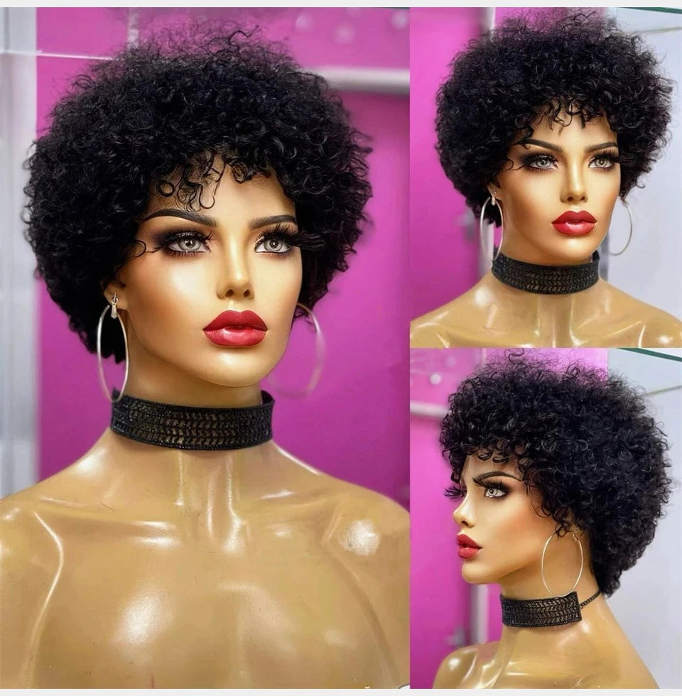 Large Bouncy Afro Kinky Curly Wigs For Black Women Glueless Pre Plucked Machine Made Wig Brazilian Virgin Remy Human Hair Wigs