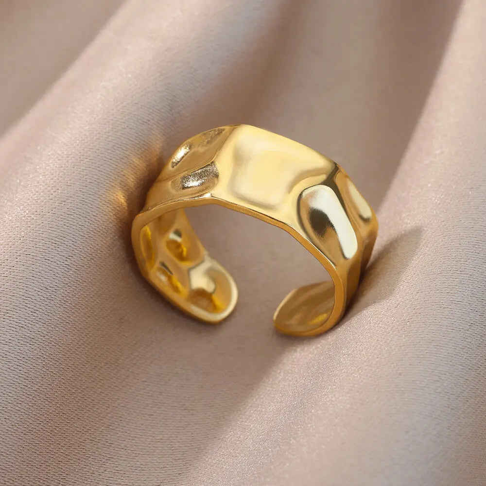 Irregular Geometric Open Rings For Women Gold Color Texture Couple Wedding Ring Trendy Elegant Aesthetic Jewelry