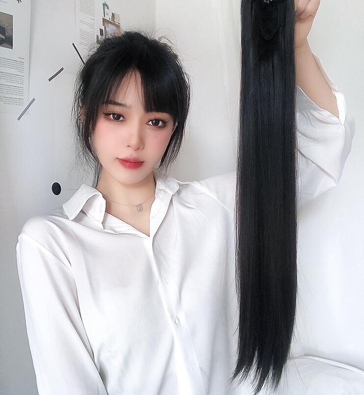 Grab clip ponytail wig female straight hair ponytail mini small grab clip ponytail long straight hair 
wig high ponytail