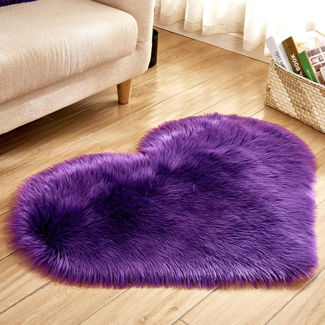 Love Heart Rugs Artificial Wool Hairy Carpet Faux Floor Mat Fur Plain Fluffy Area Rug Soft Living Room Carpet Bedroom Floor Mat