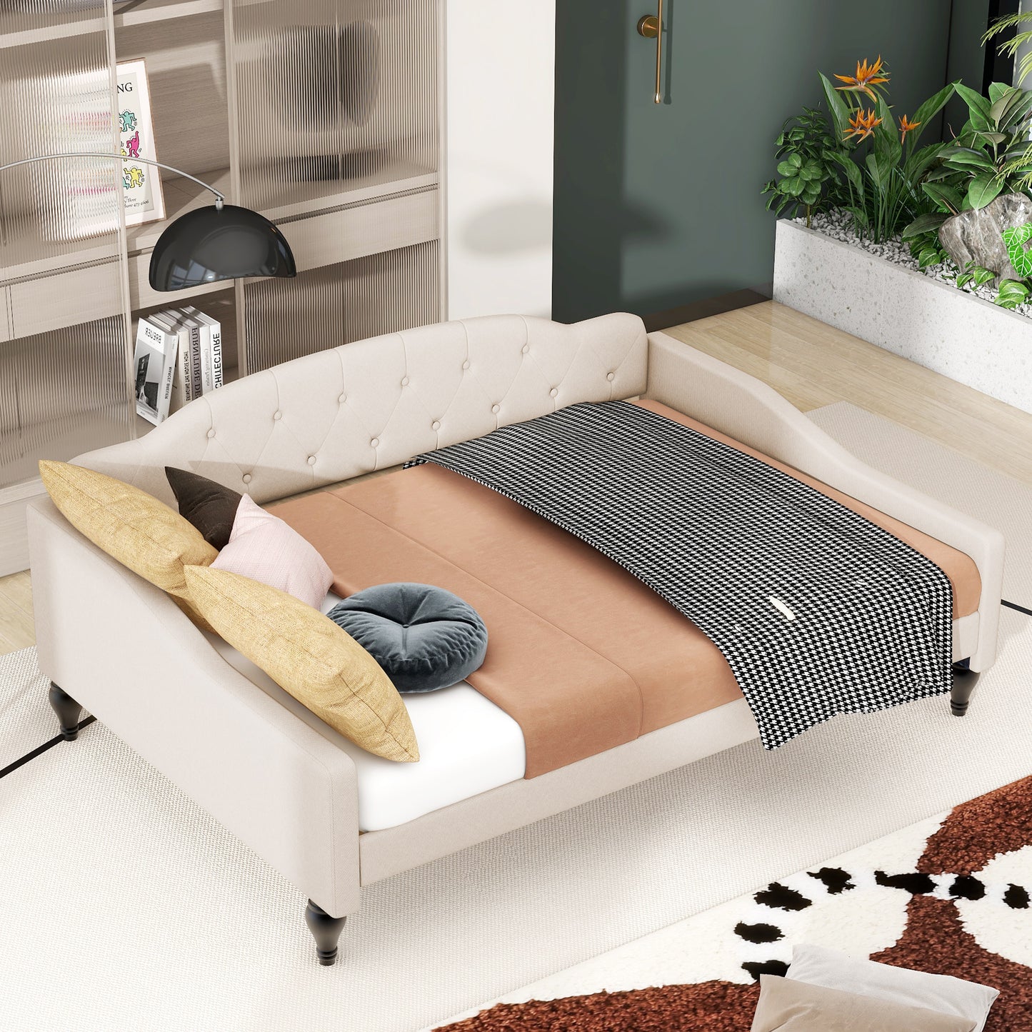 Full Size Upholstered Tufted Daybed Beige