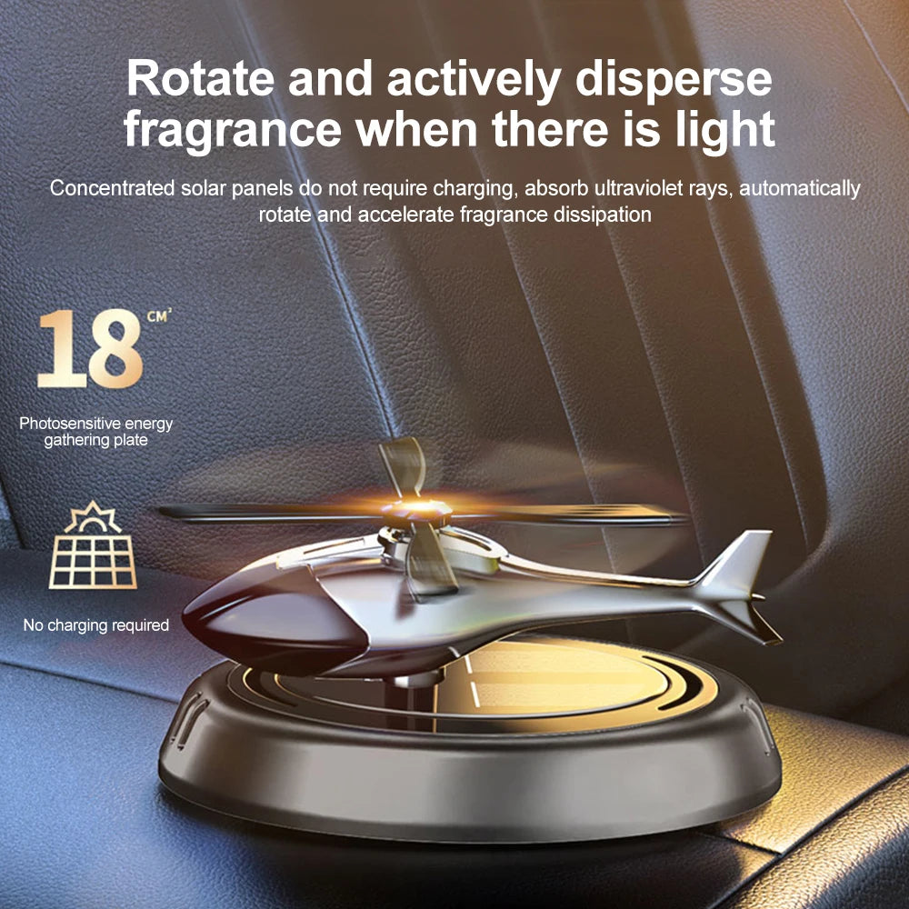 Solar Rotating Helicopter Aromatherapy Car Ornaments Car Air Freshener Alloy + ABS Wooden Aromatherapy Machine