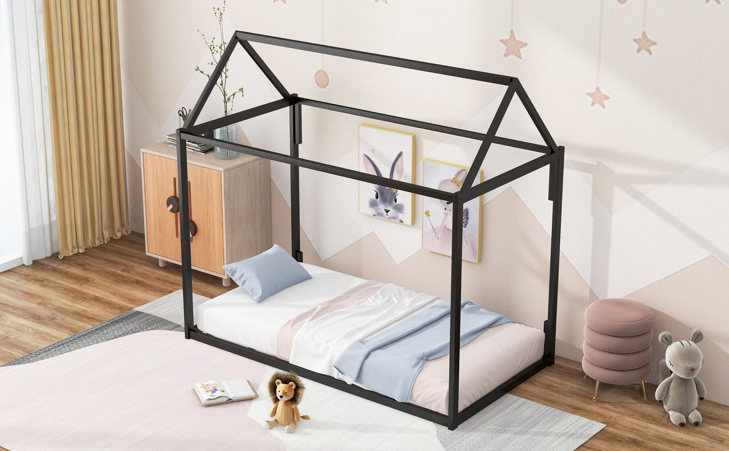 Metal House Shape Platform Bed  twin