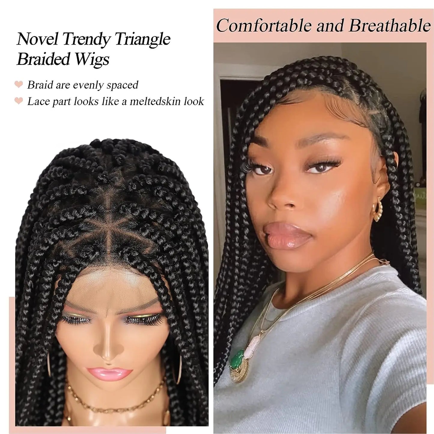 Triangle Knotless Braided Wigs 36Inch Bohemian Curly Braided Lace Front Wigs Synthetic Hand Double Lace Braid Wig