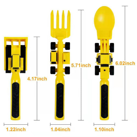 Dinneractive car bulldozer excavator fork shovel dining plate children's tableware three sets