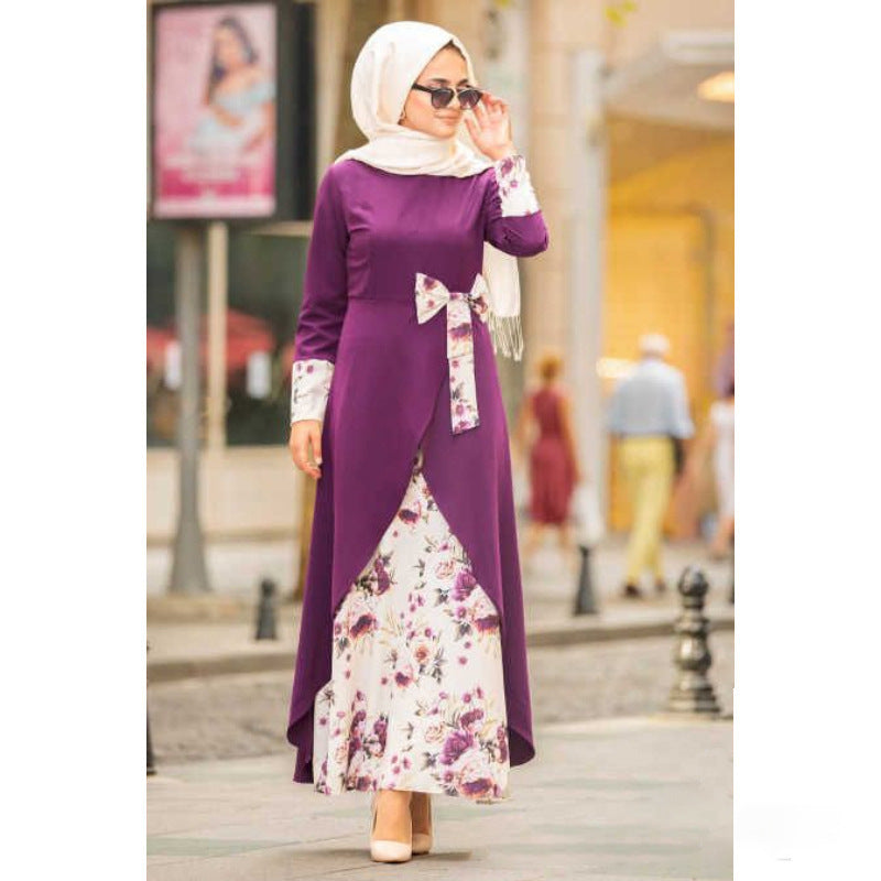 Muslim Print Fake Two Piece New Ethnic Costume Dress