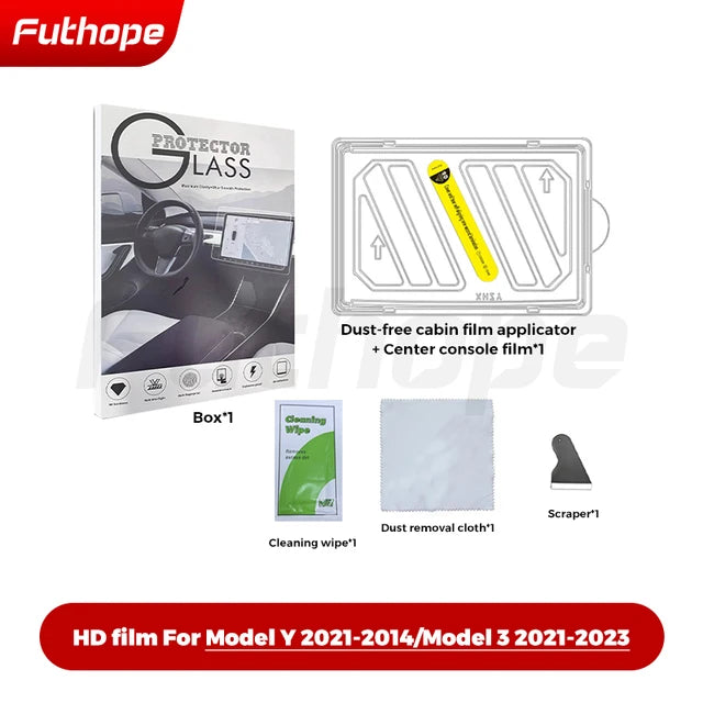 Futhope Tempered Glass Screen Protector For Tesla Model 3 Highland Y 2021-2024 Matte Glare HD Center Control Film Protection