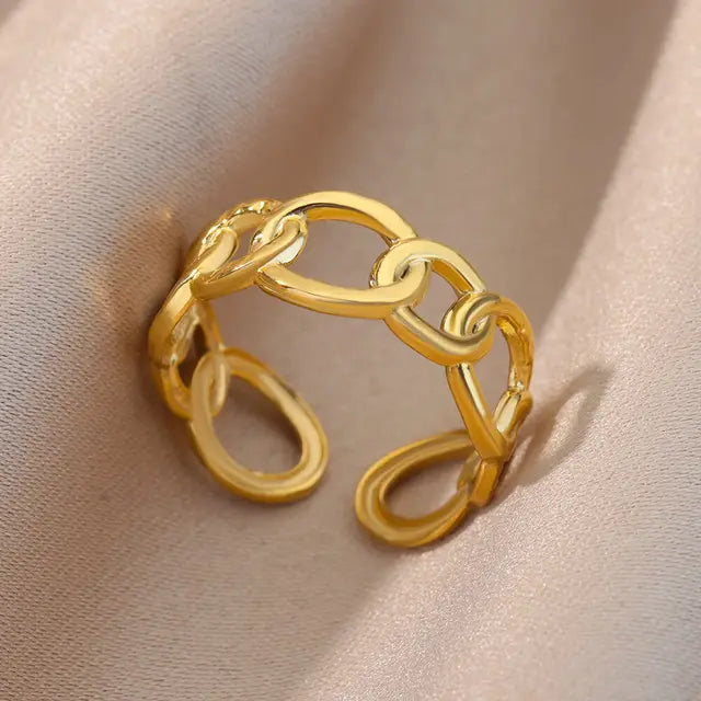 Irregular Geometric Open Rings For Women Gold Color Texture Couple Wedding Ring Trendy Elegant Aesthetic Jewelry