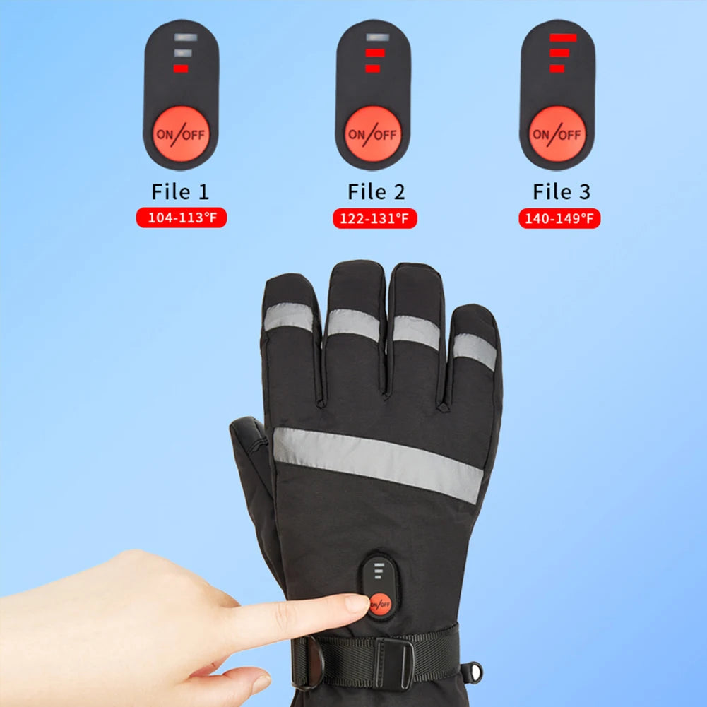 Heated gloves with touch screen charging and five finger heating for sports skiing electrically heated and warm gloves