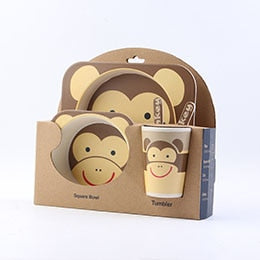 5pcs/set Children Baby Bamboo Fiber Tableware Baby Tableware Set Cartoon Animal Tableware Aet