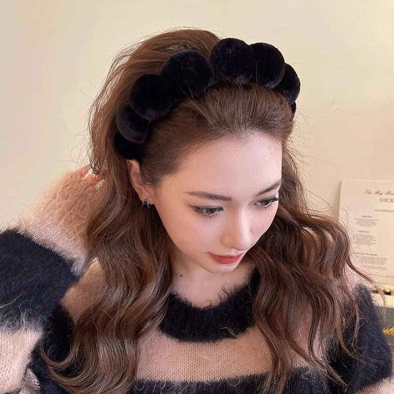 Retro plush hair hoop women's headband compression headband accessories