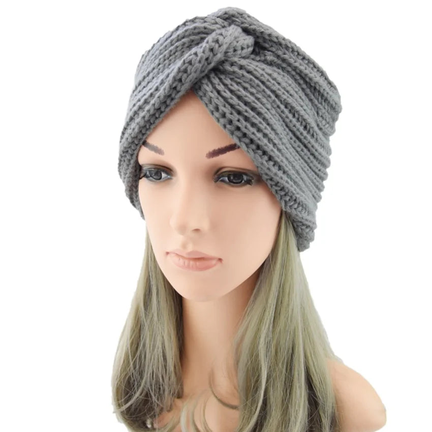 Muslim Inner Hijab Caps Bohemia Turban Cashmere Cross Wrap Head Indian Hat Wool Knitting Hijab Bonnet Cap Ready To Wear Scarf