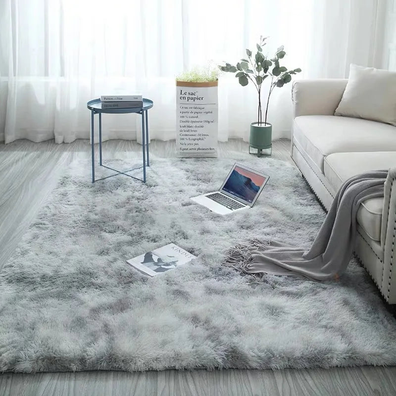 Grey Carpet Tie Dyeing Plush Soft Carpets For Living Room Bedroom Anti-slip Floor Mats Bedroom Water Absorption Carpet Rugs